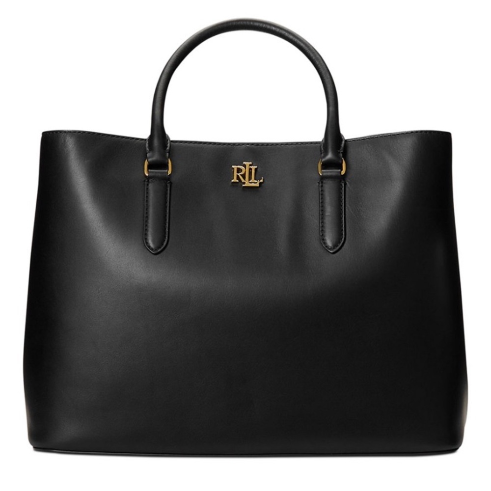 BNWT Ralph Lauren Full-Grain Smooth Leather Large Marcy Satchel in Black